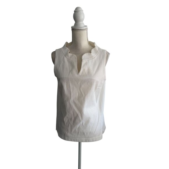 SARA CAMPBELL White Scalloped Cotton Blend Tank Top Size Medium - Picture 8 of 10